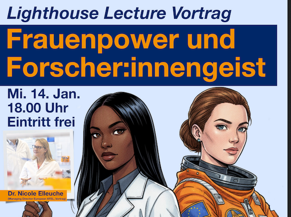 Poster with Nicole Elleuche and symbolic images of women in scientific careers.